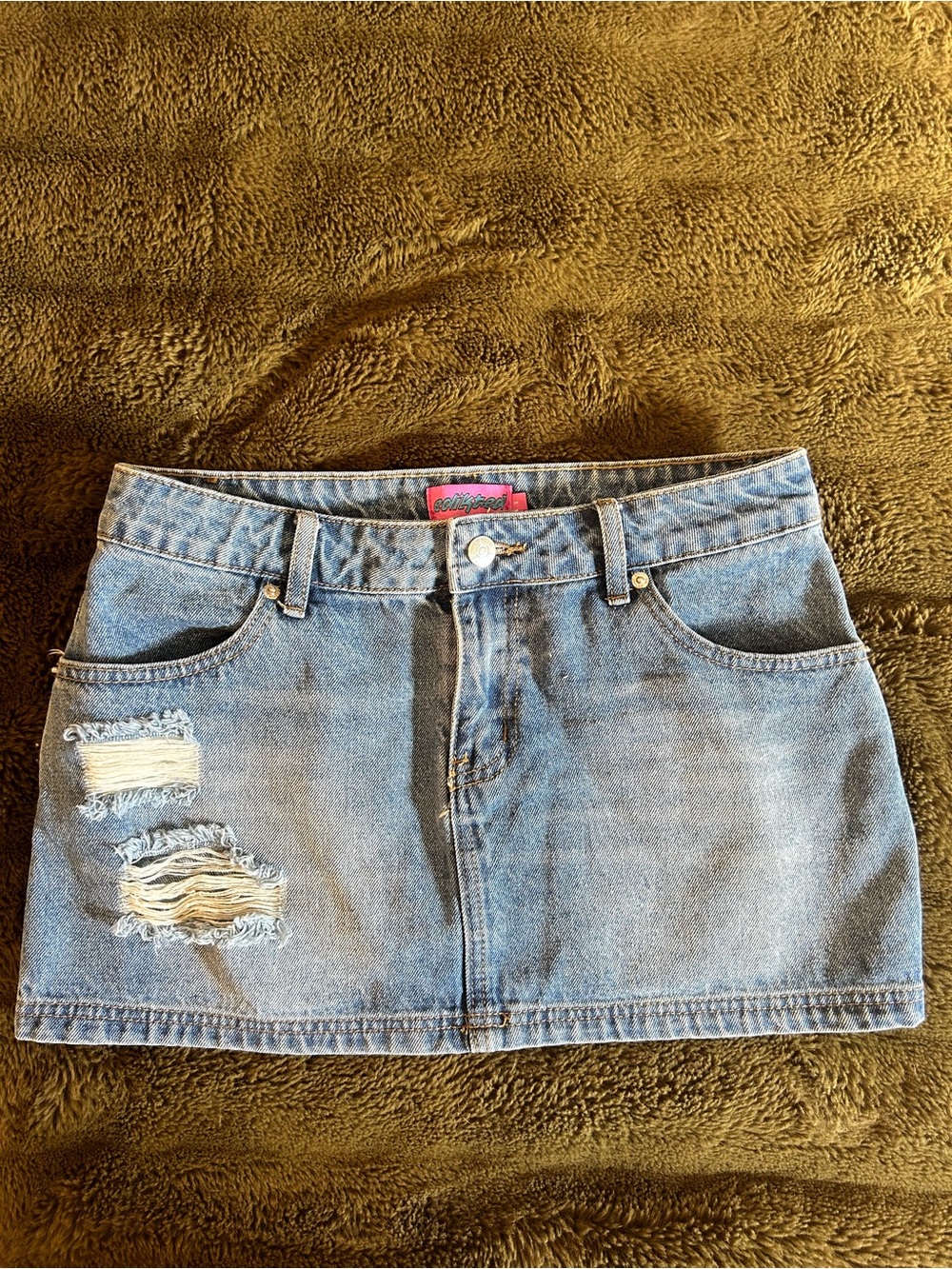 Edikted Light Blue Distressed Denim Mini Skirt